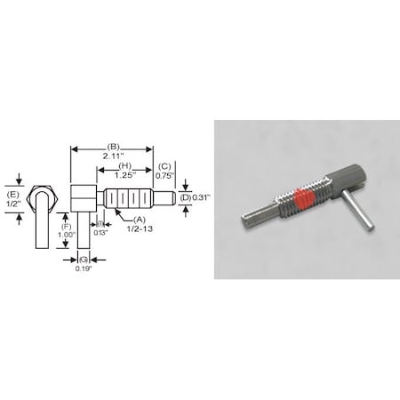 S & W Manufacturing L-Handle Lock, Nose P, 1/2-13", 1.25" SLLW-5